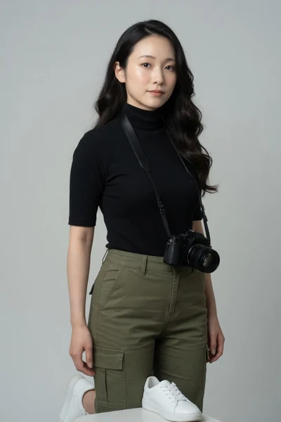 AI-generated Mio in the Signature Turtleneck look.