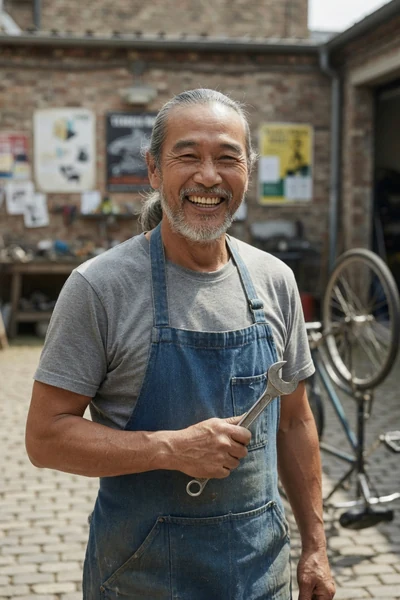 AI-generated Uncle Hock in the Denim apron look.