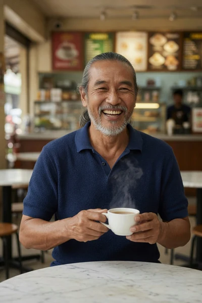AI-generated Uncle Hock in the Knit polo look.