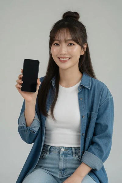 AI-generated Yuna in the Messy Bun Casual look.